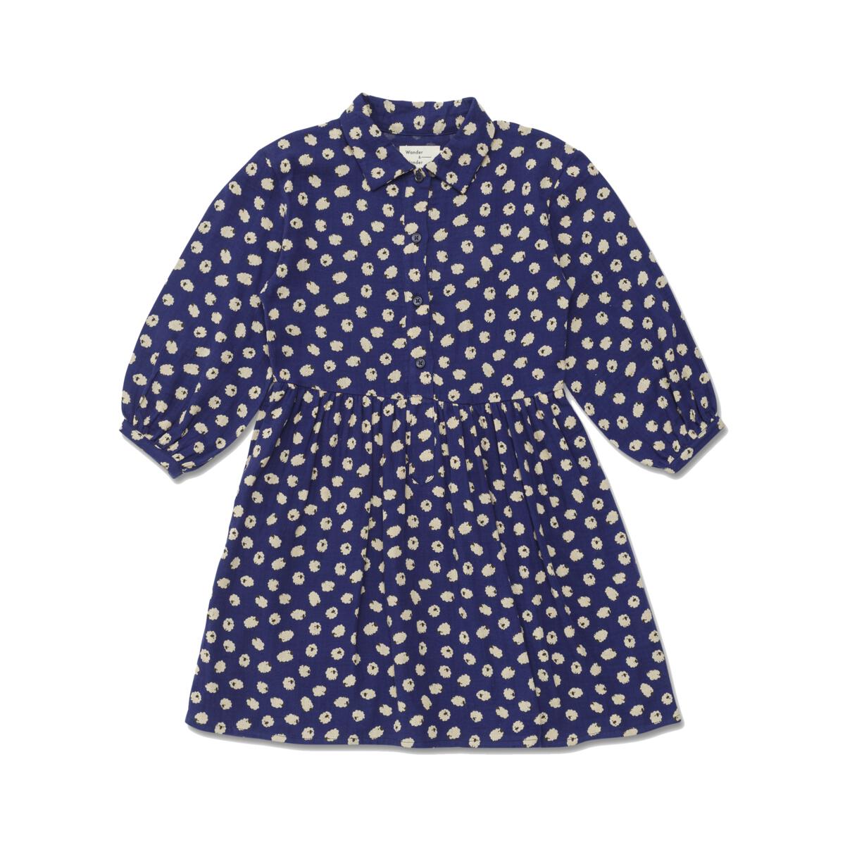 Girl's Navy Sheep Print Shirt Dress