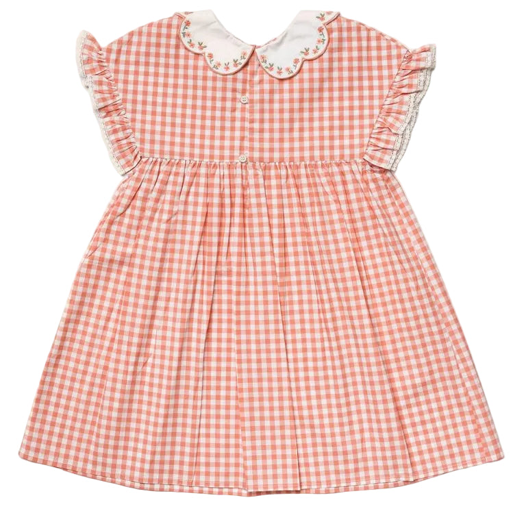 Peony Coral Gingham Collared Dress