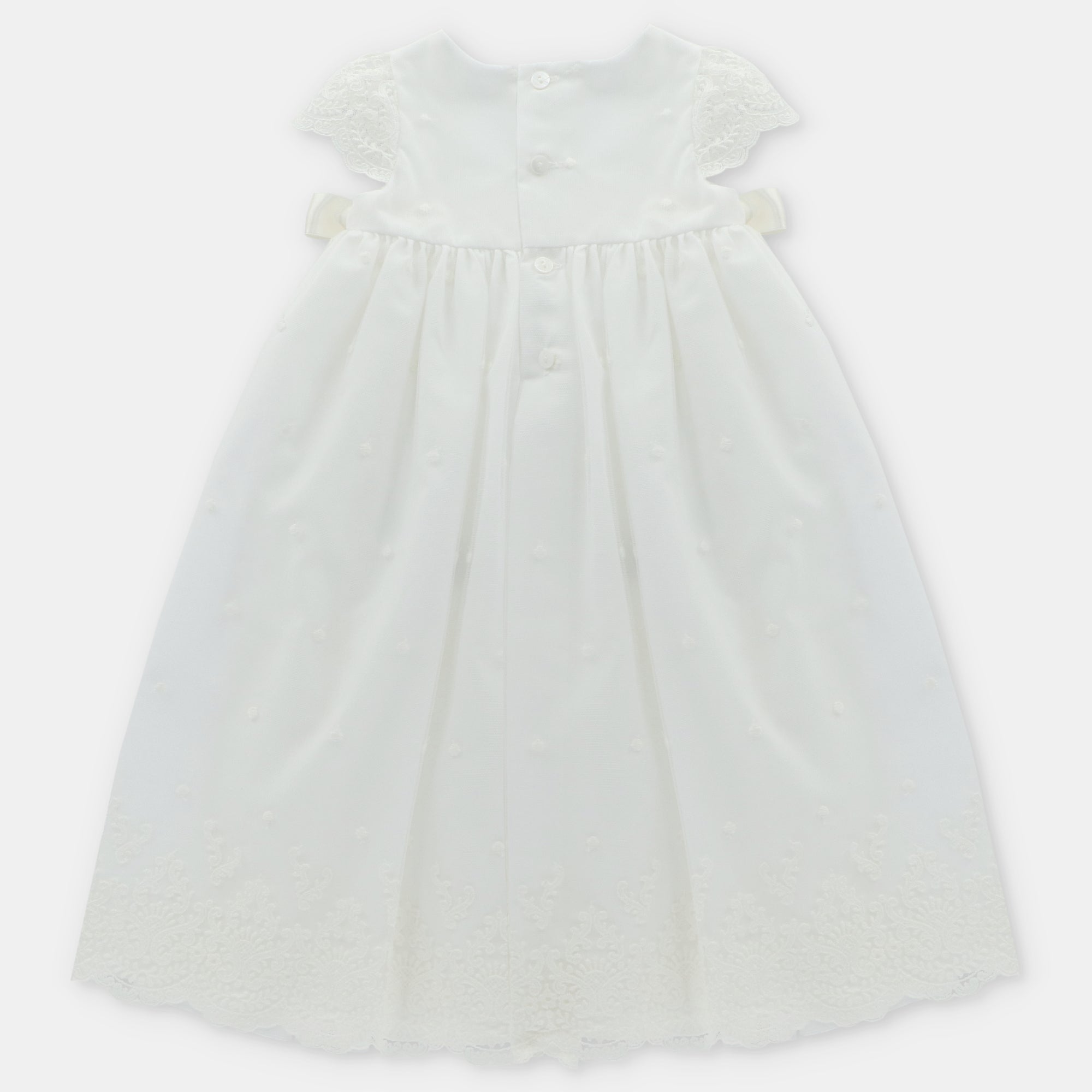 Girl's Off White Embroidered Lace and Dot Tulle Gown