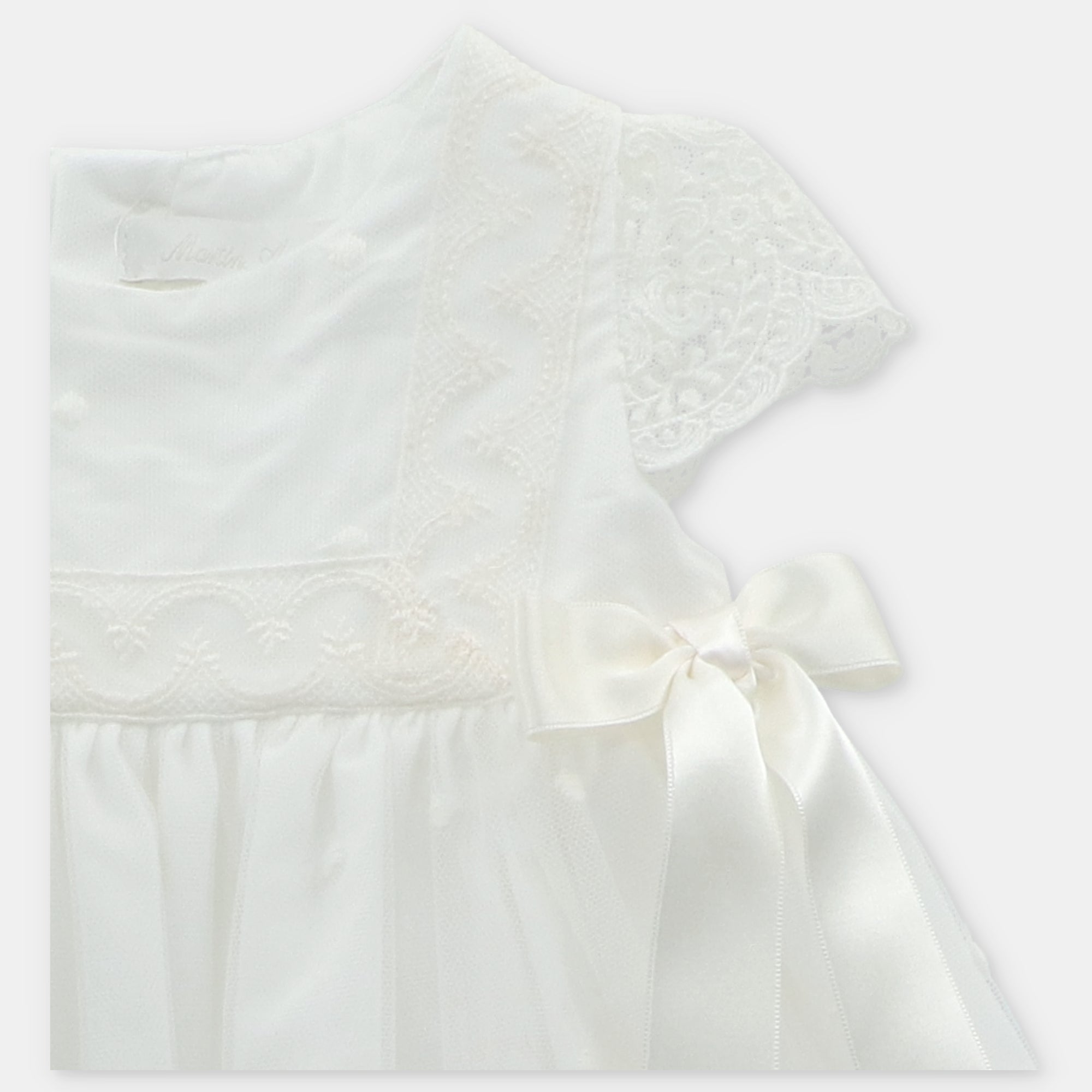 Girl's Off White Embroidered Lace and Dot Tulle Gown