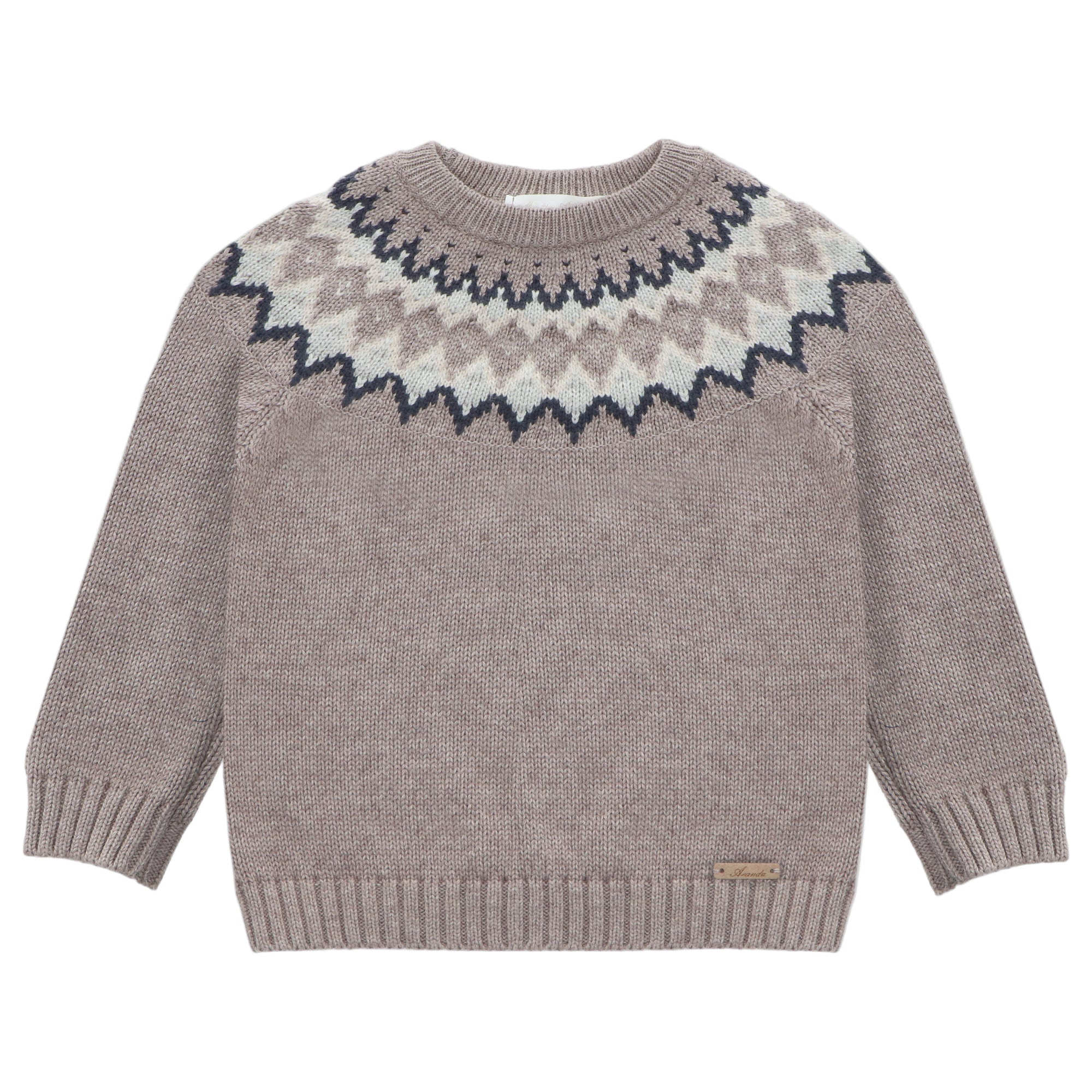 Beige Jacquard Fair Isle Crew Sweater