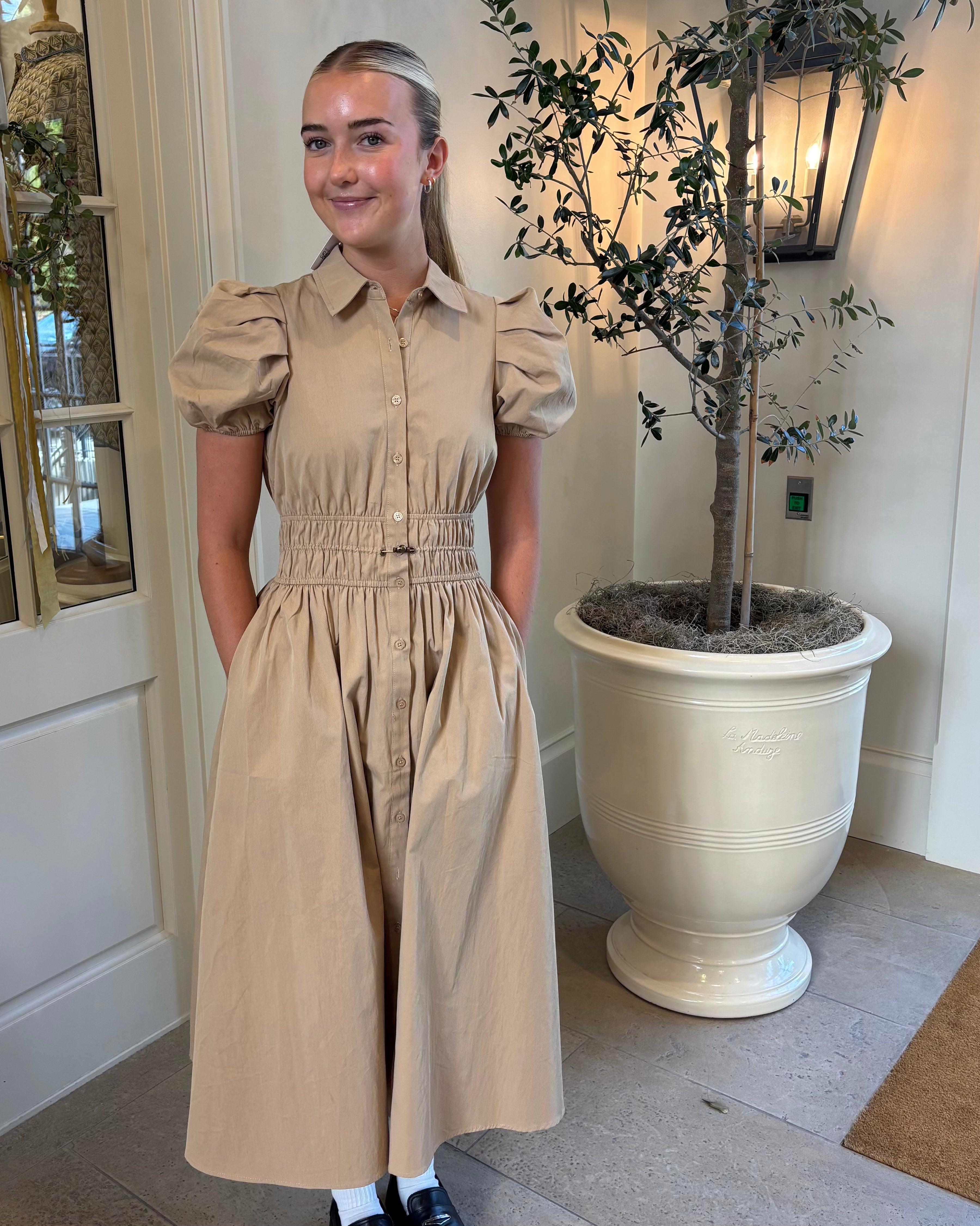 Marleigh Khaki Twill Drawstring Dress