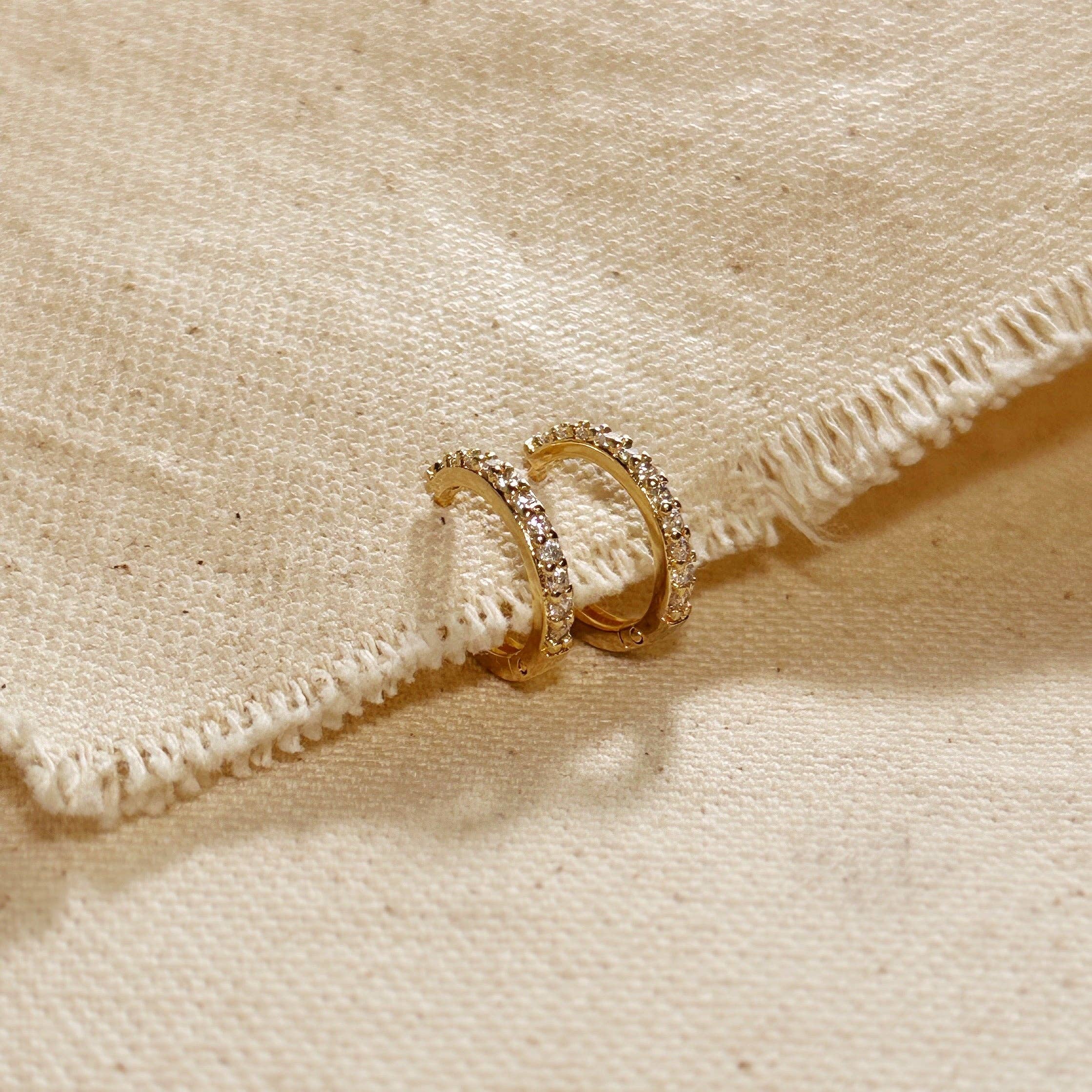 Earrings 18K GF 15mm CZ Hoop