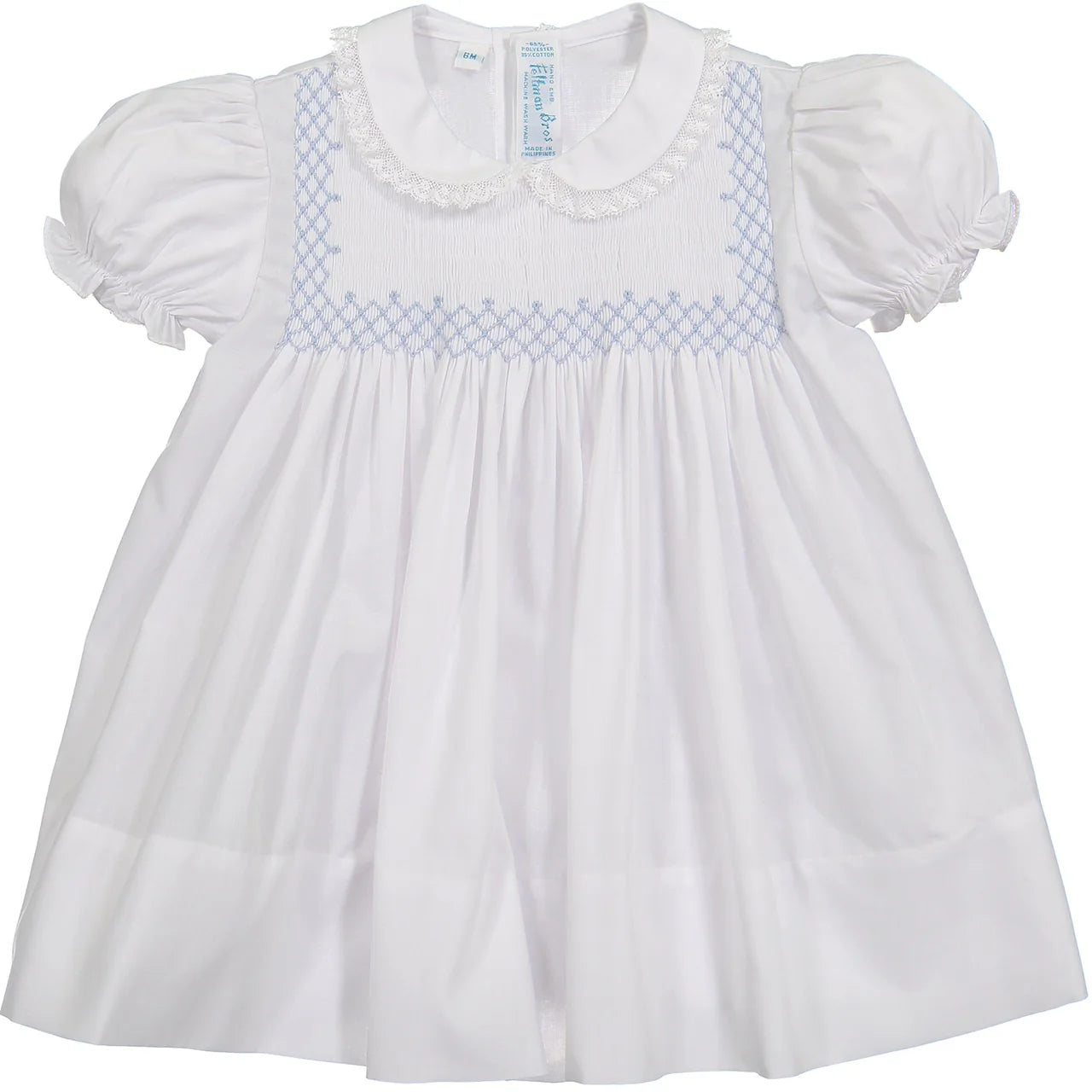 blue and white smocked dress Violette Floral Blue Short Puff Smocked Dress main image 0