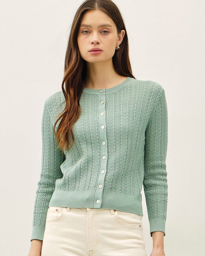 Women's Seafoam Pointelle Cardigan