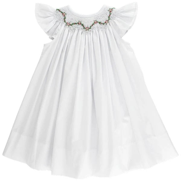 strapless open back dress Girl's White Bishop Pink Smocking Dress