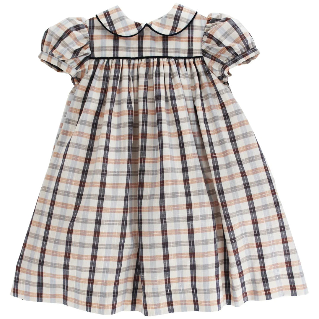 Girl's Beige Navy Plaid Float Dress