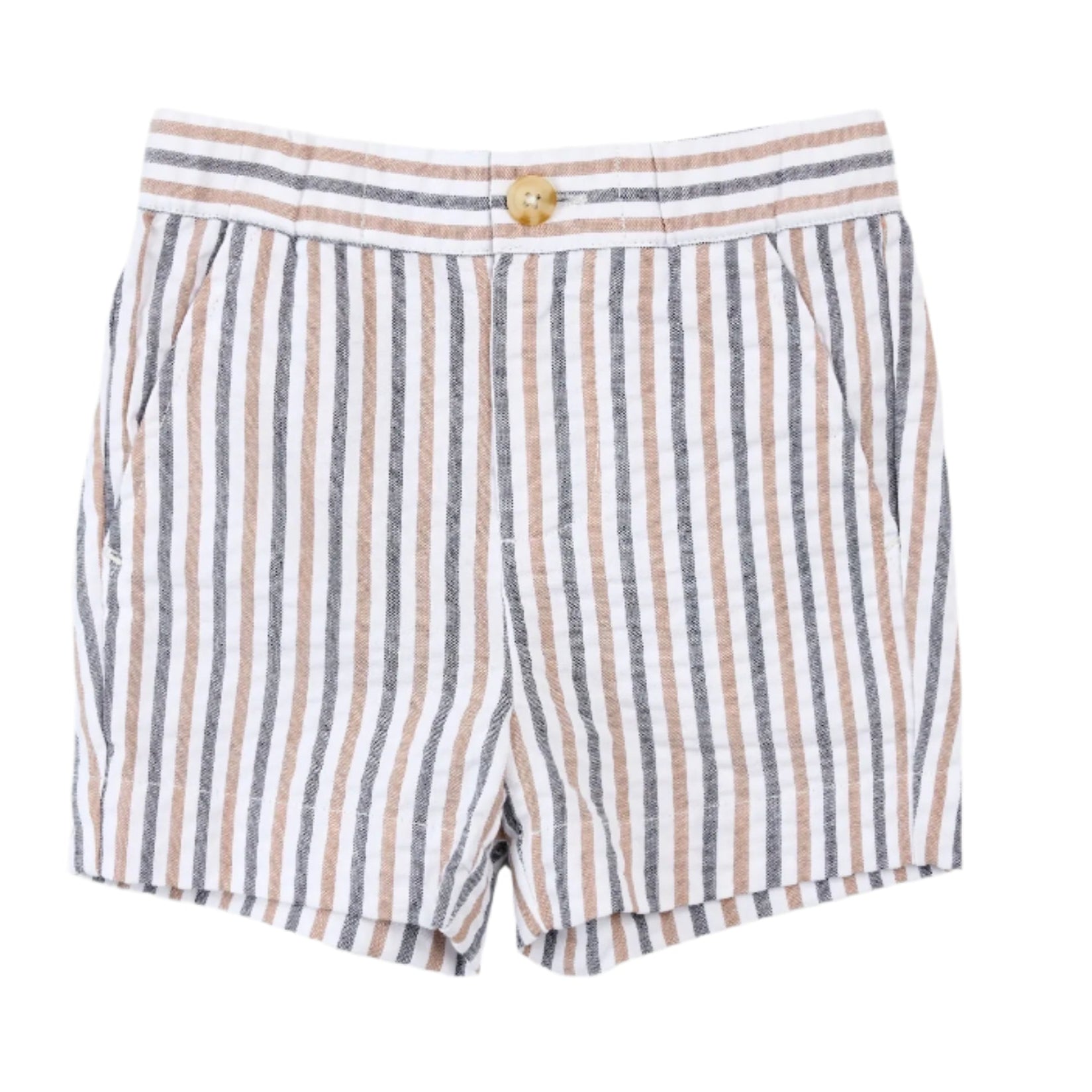 Boy's Camel & Navy Stripe Seersucker Short