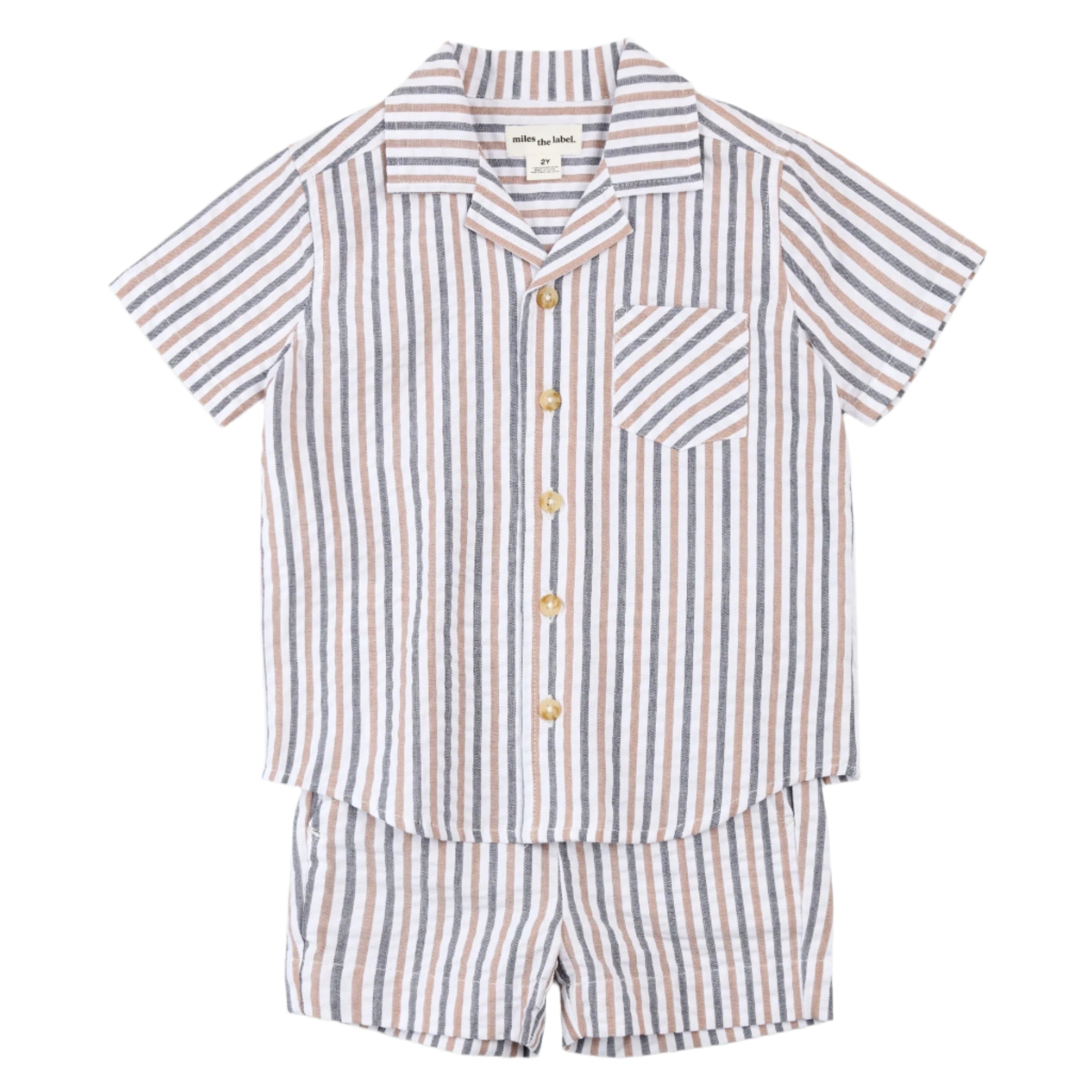 Camel & Navy Seersucker Infant Shortset
