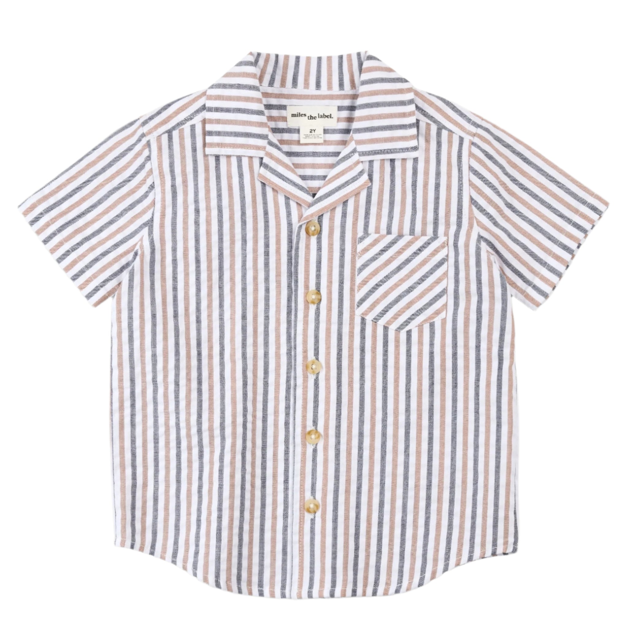Boy's Camel Navy Seersucker Shirt