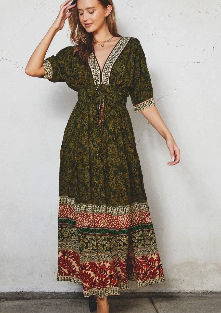 Olivia Olive Border Print Dress