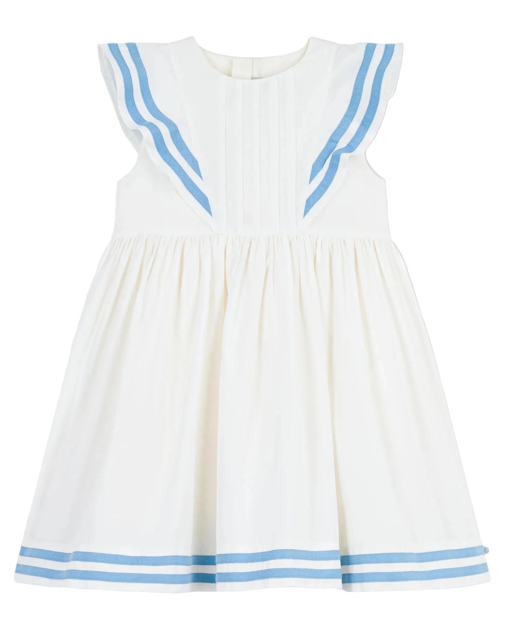 Petite Bateau White Blue Pinafore Dress