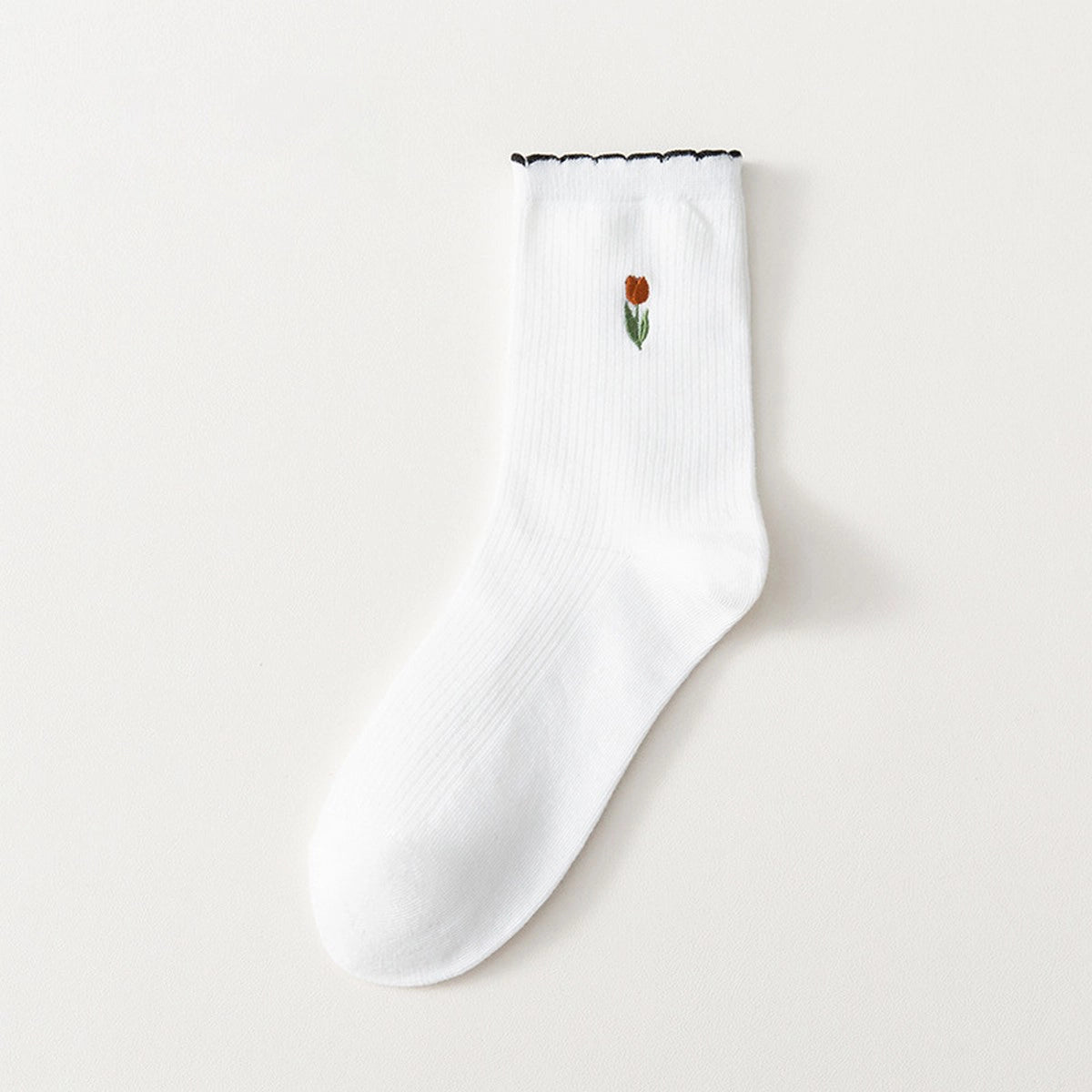 White Embroidered Tulip Sock