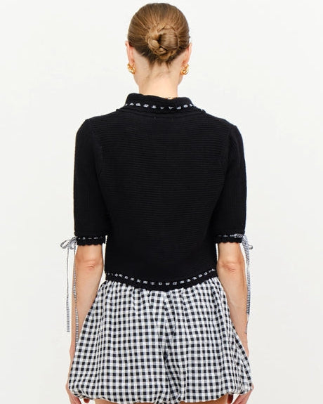 Black Collared Sweater Gingham Trim