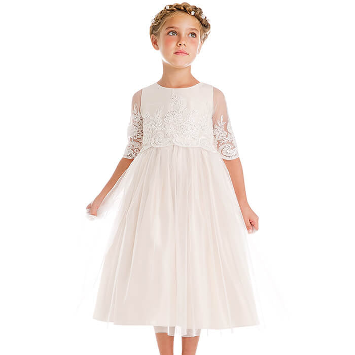 Off White Embroidered Sequin Lace Dress