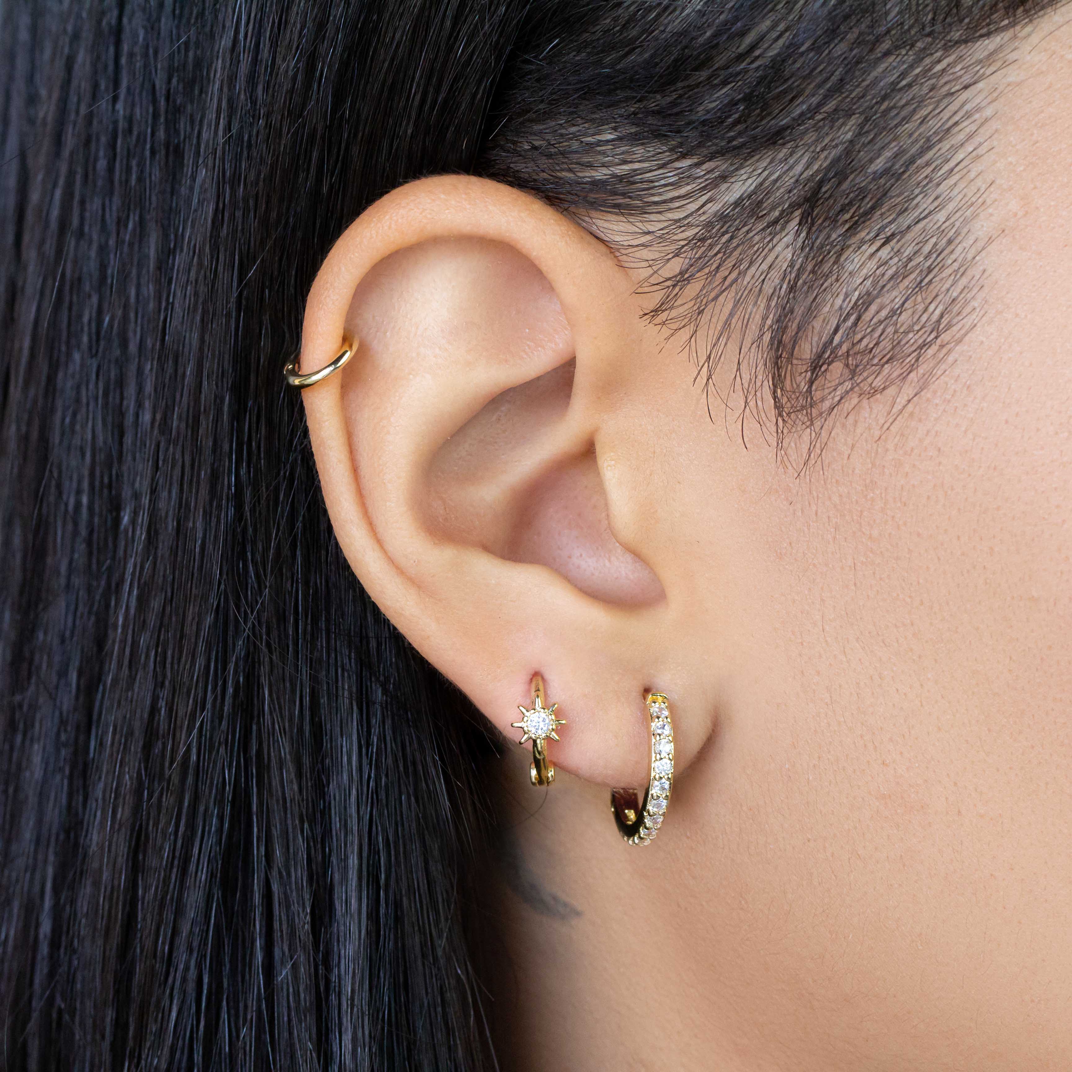 Earrings 18K GF 15mm CZ Hoop