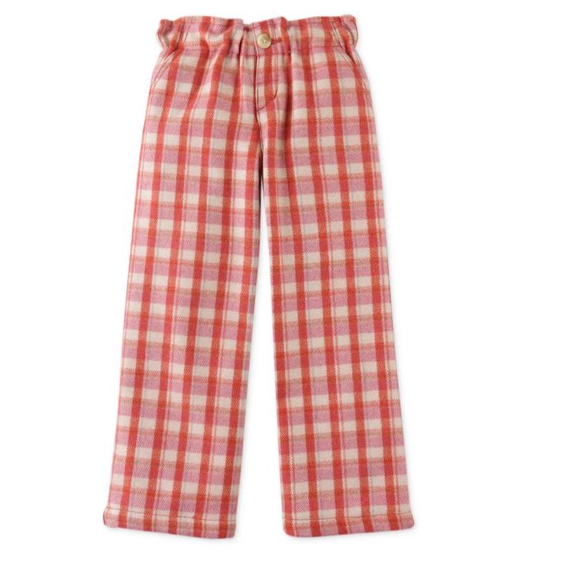 Girl's Coral Plaid Wide Leg Pant