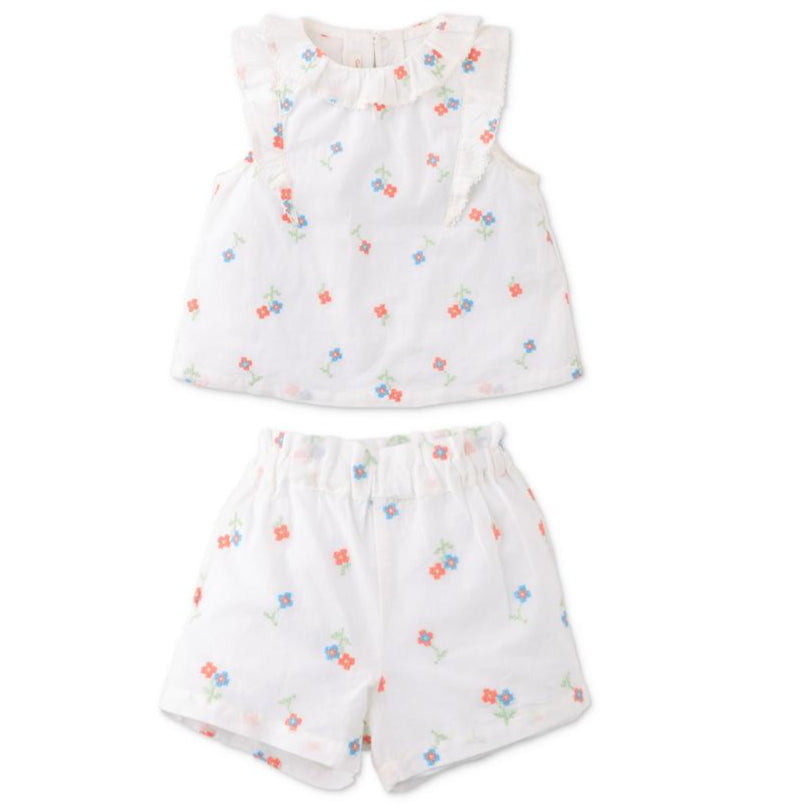 White Shortset Cross stitch Flowers