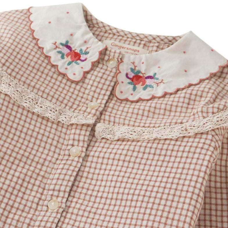 Bernadette Check Blouse Embroidered Collar