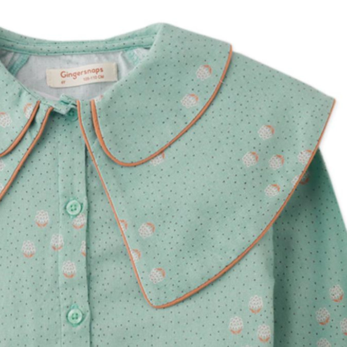 Girl's Green Dot Wide Collar Blouse