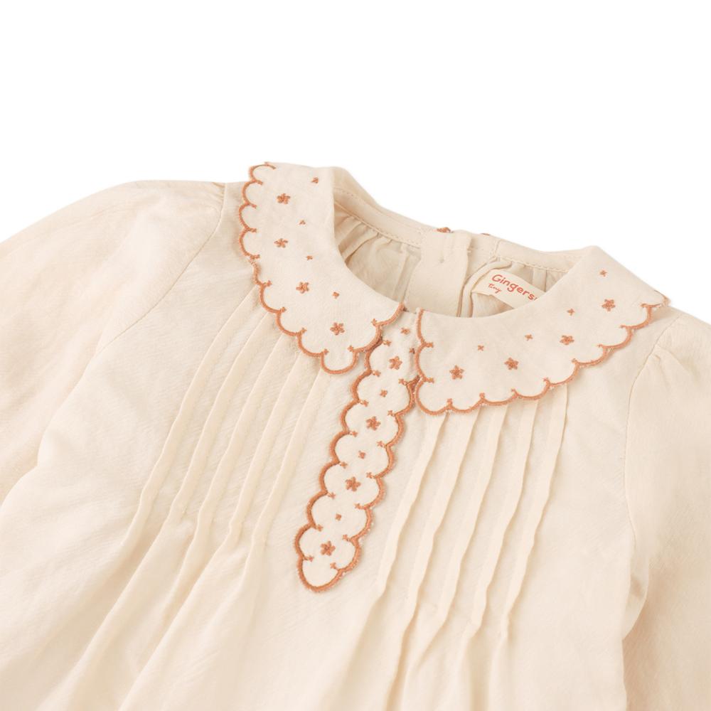 Mabel Cream Blouse Brown Embroidered Trim