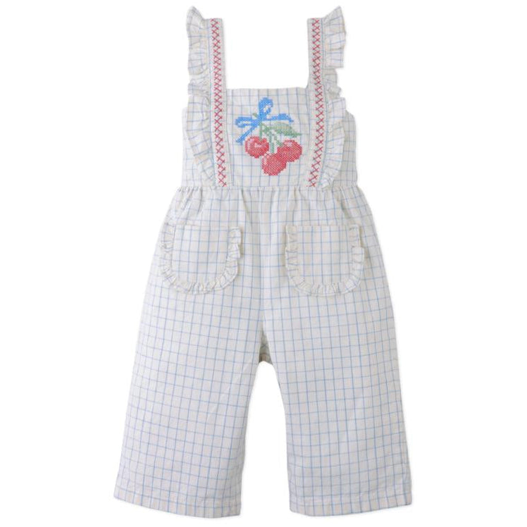 Blue Grid Cherry Pinafore Infant Jumpsuit