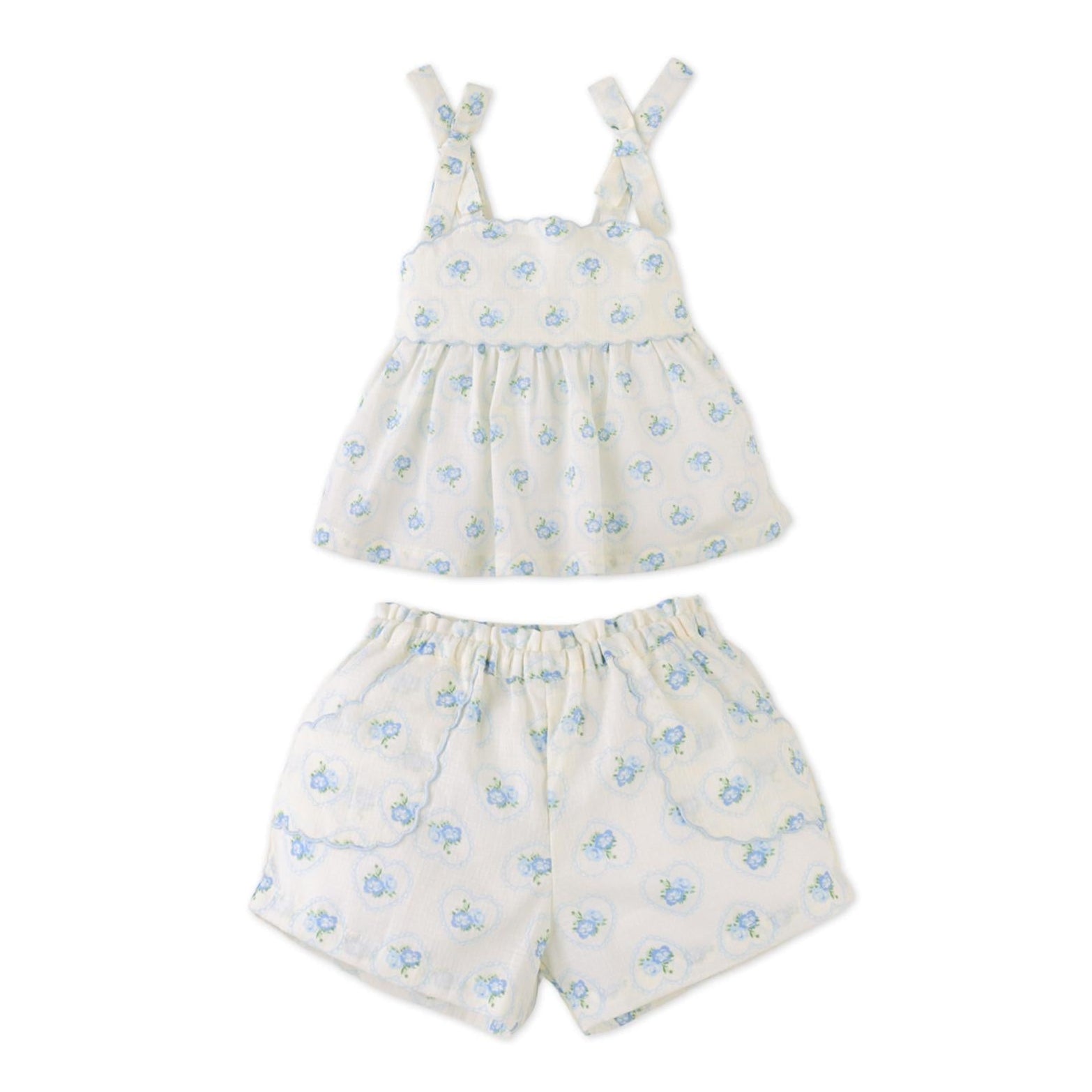 White Sun Shortset Light blue Roses