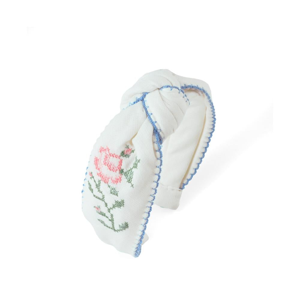 White Primrose Cross-Stitch Headband