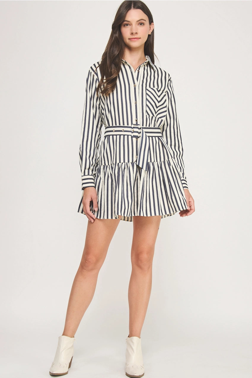 Dani Navy Stripe Mini Shirtdress