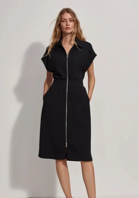 Varley Louisa Black Double Soft Zip Dress