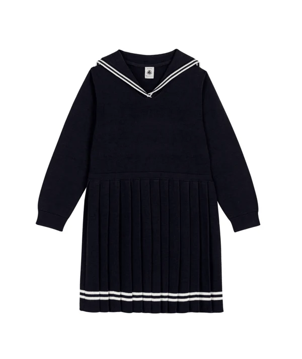 Girl's Navy Knit Sailor Collar Dress