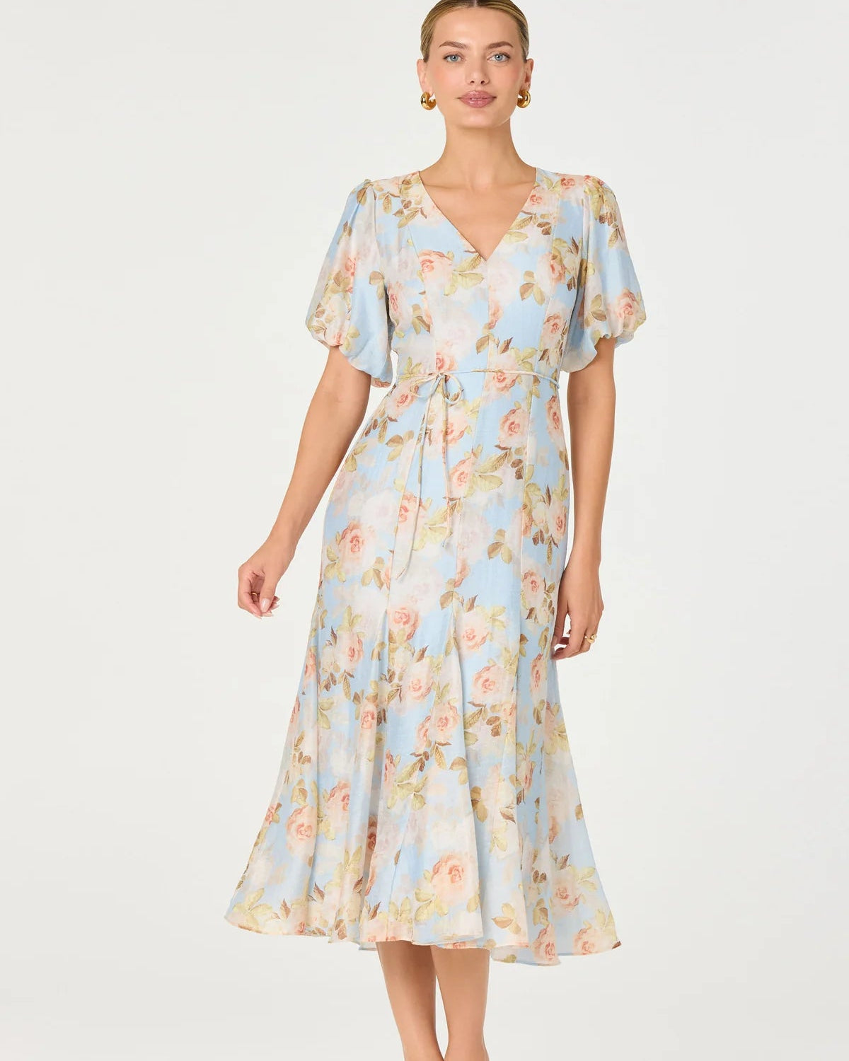 Lanena Blue with Pink Roses Dress
