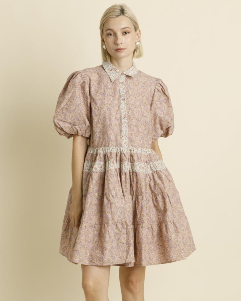 Soft Rose Paisley Baby Doll Mini Dress