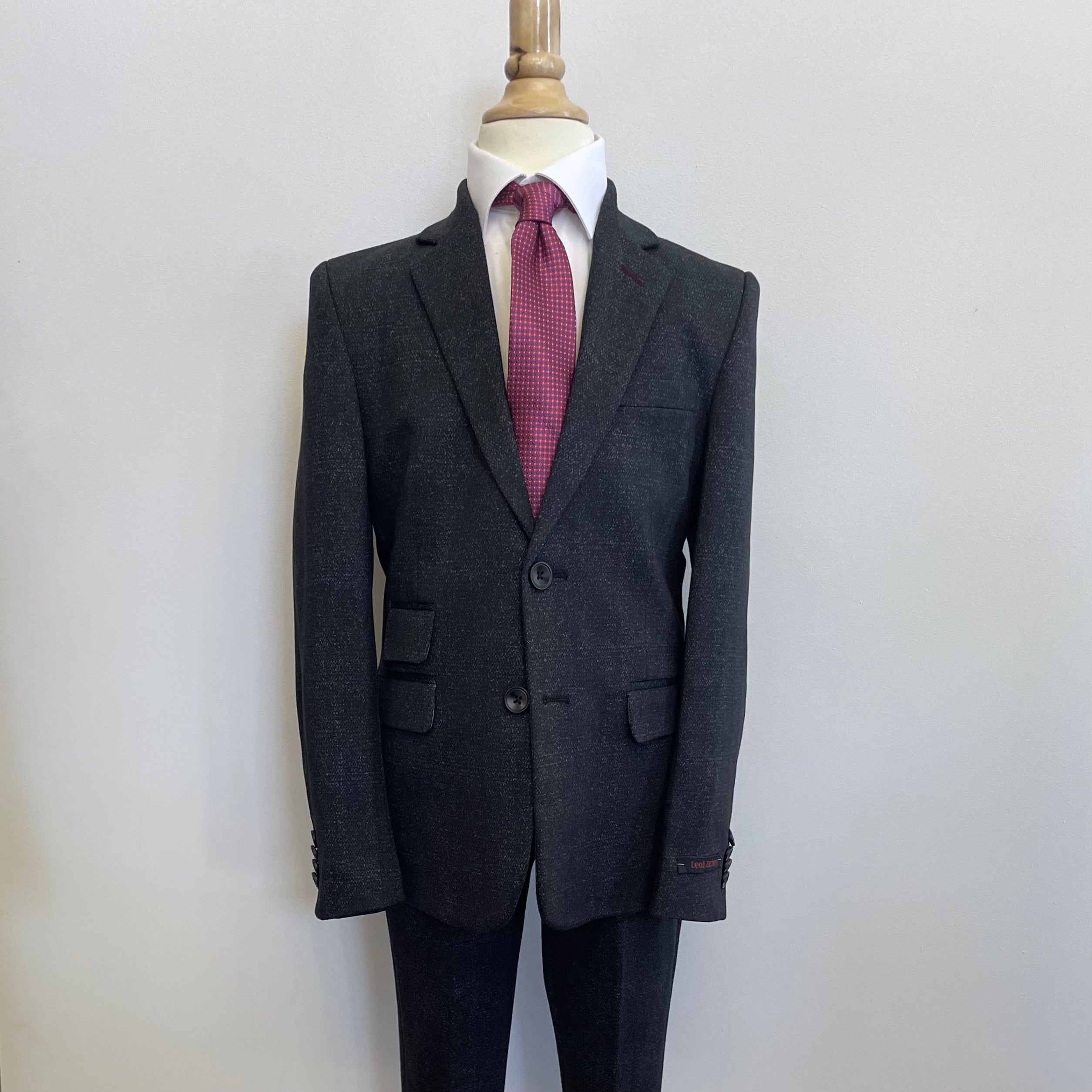 Black Stretch Tweed Windowpane Suit