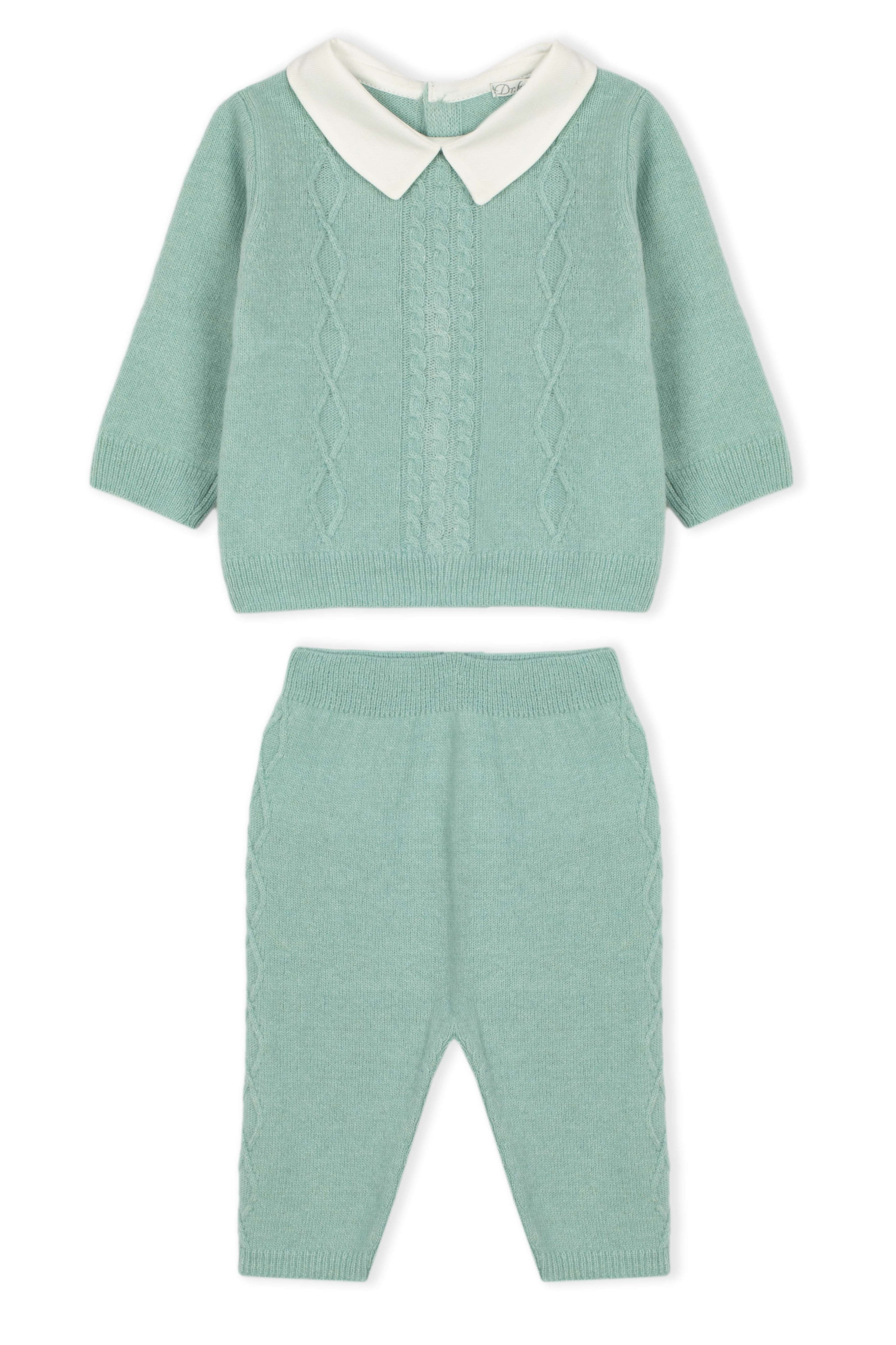 Mint Knitted Cable Collared Set