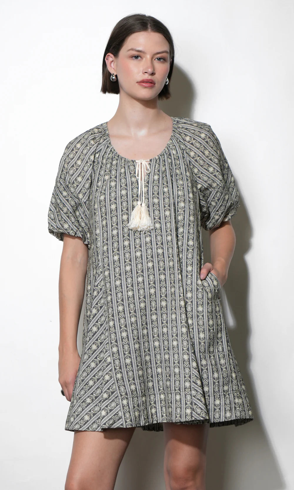 Elena Slate & Ivory Stripe Aline Shift Mini Dress