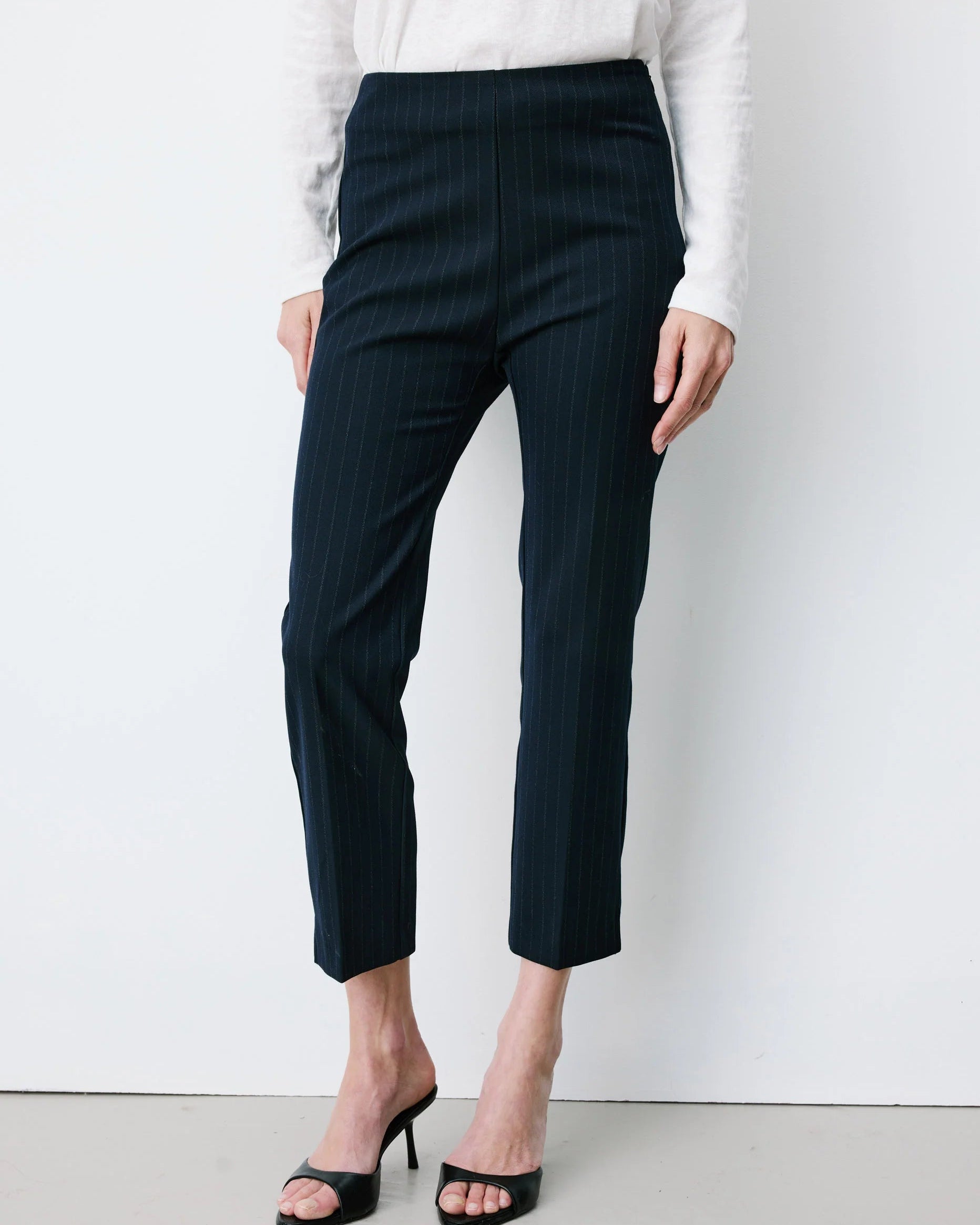 Women's Navy Pinstripe Slim Pant