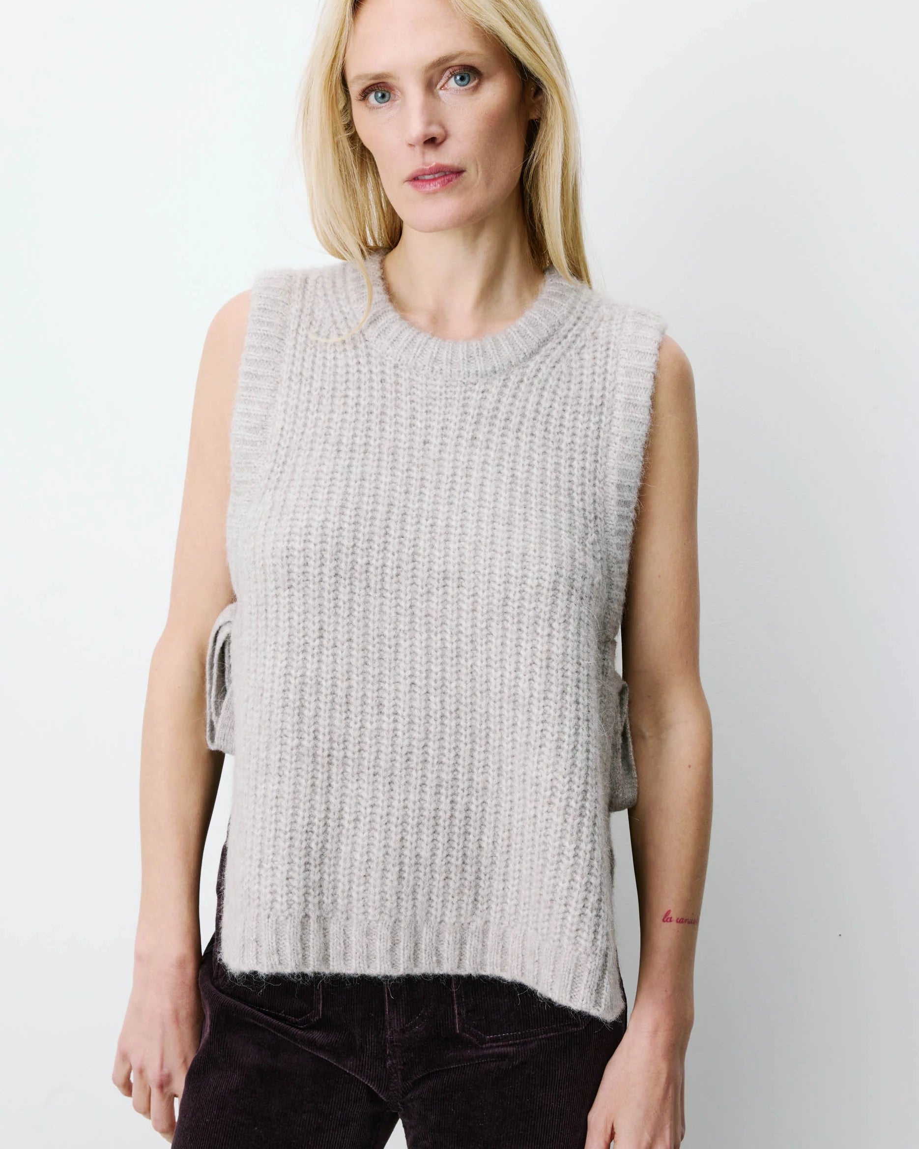 Argan Greige Side Tie Sweater Vest