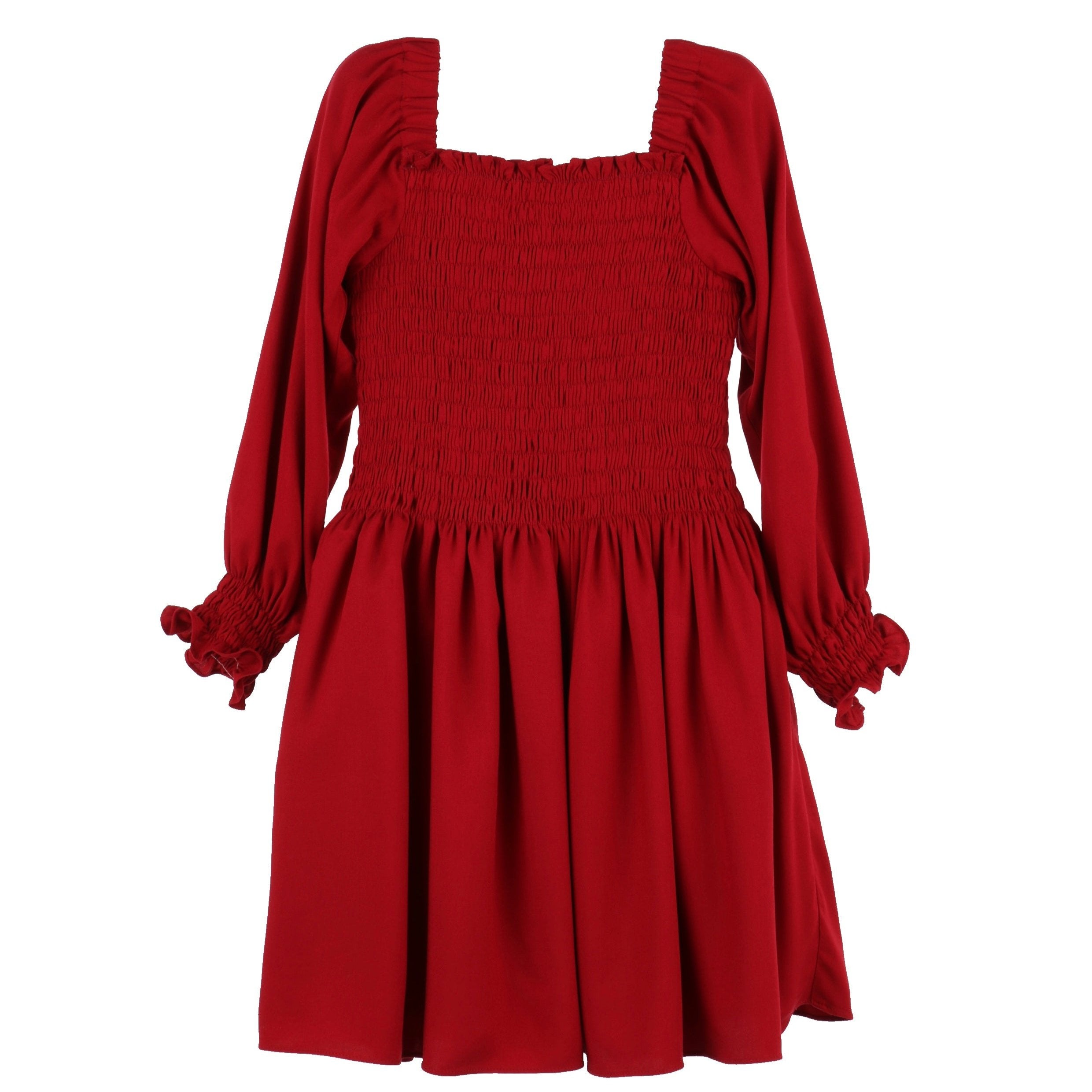Girl's Red Smocked Peasant Dress