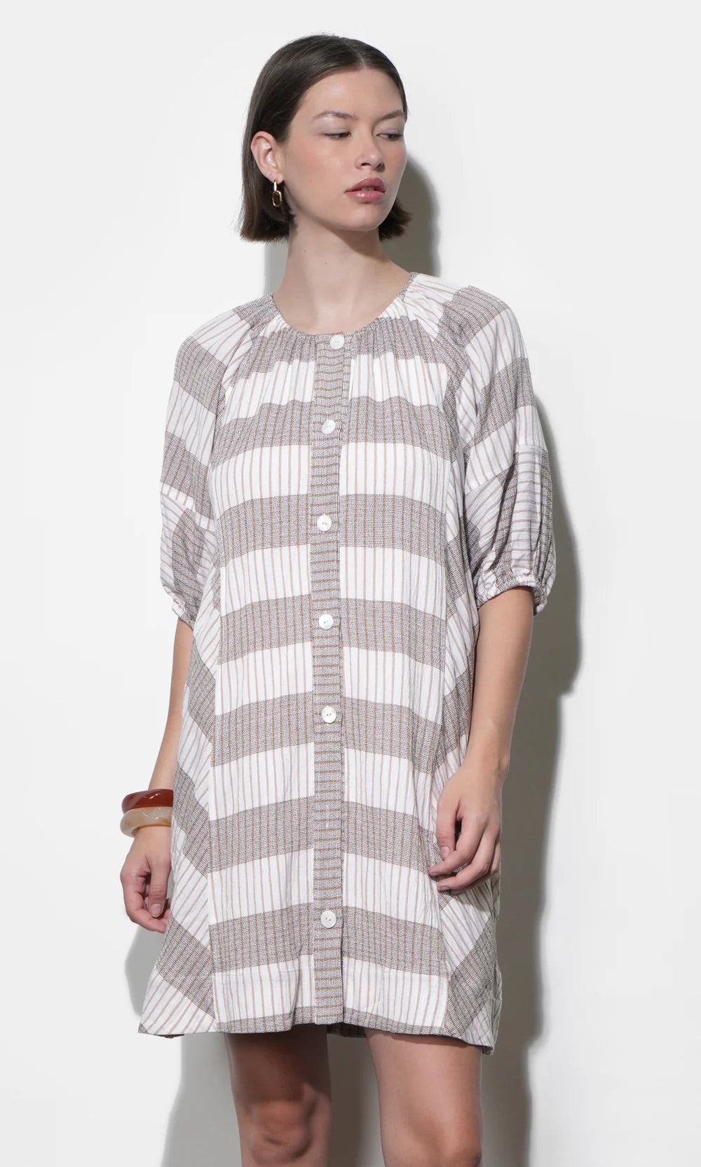 Kendall Tan Plaid Popover Mini Dress