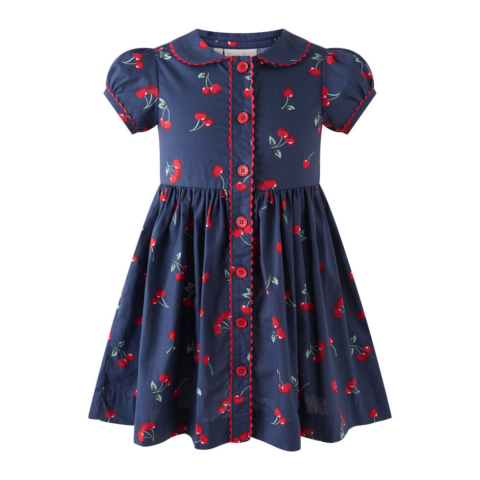 Navy Cherry Ricrac Dress