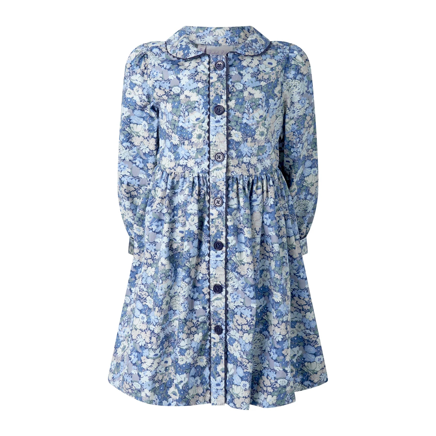 Blue Floral Ricrac Button Dress
