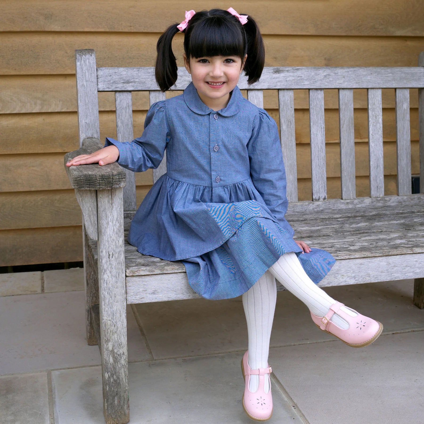 Chambray Layered Skirt Button Dress