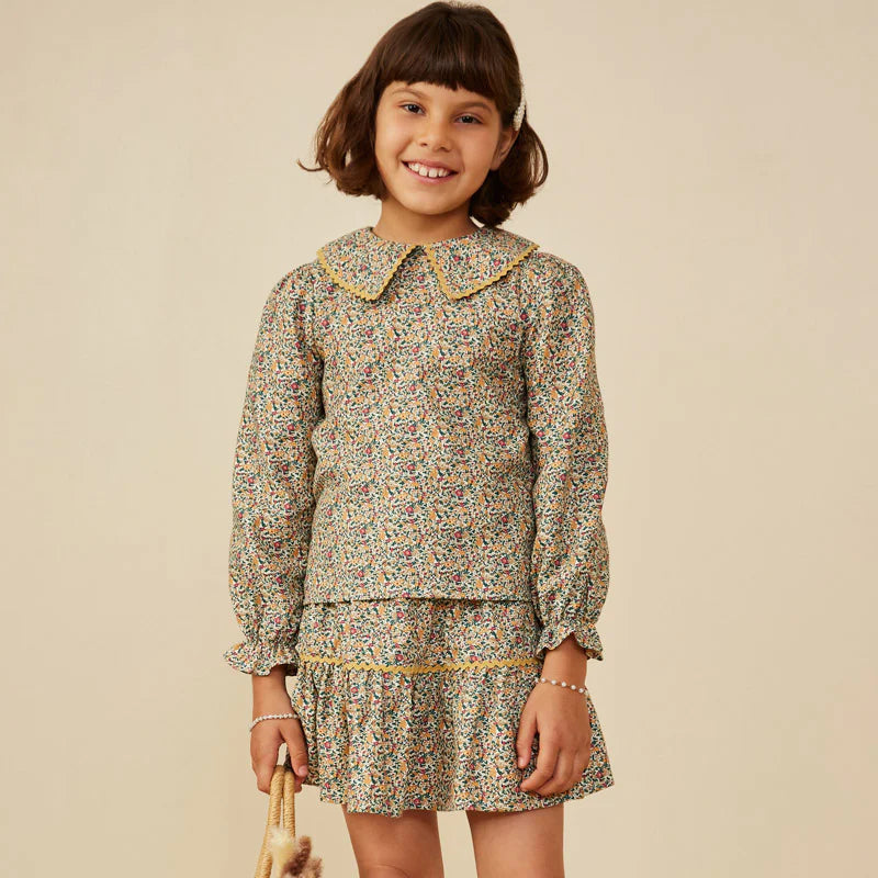 Gold Ditsy Skirt and Blouse Set