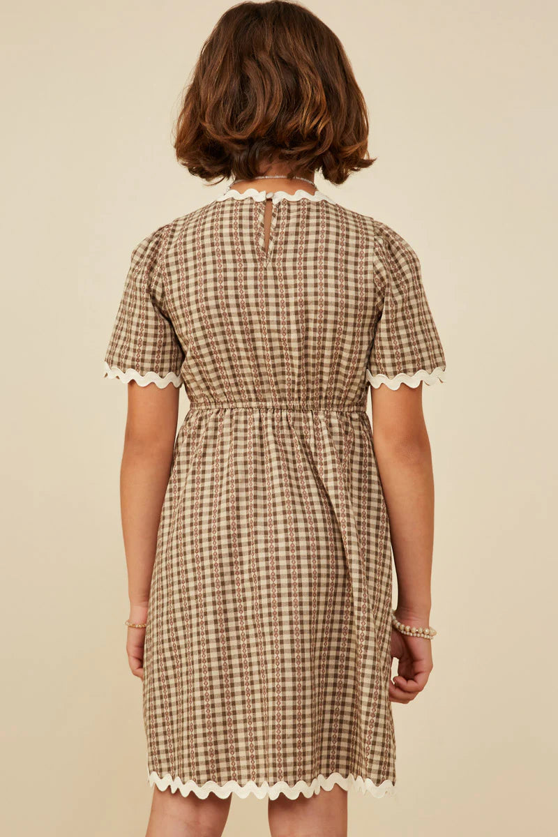 Brown Plaid Dress with White Ricrac