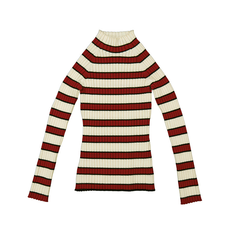 Ribbed Mock Turtle Berry Stripe