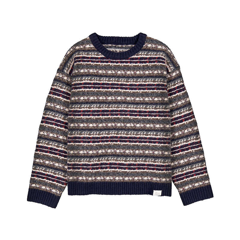 Boy's Navy Grey Jacquard Crew Sweater