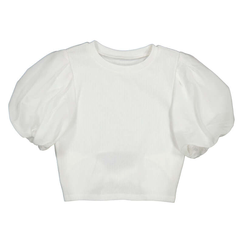 White Crop Tee Sheer Puff Sleeve