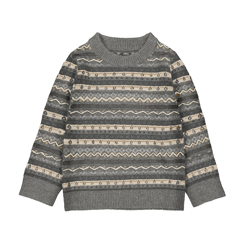 Grey and Beige Fairysle Crew Sweater