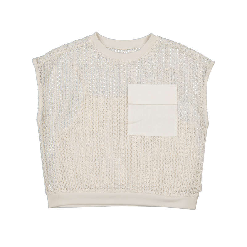 Cream Crochet Pocket Tee